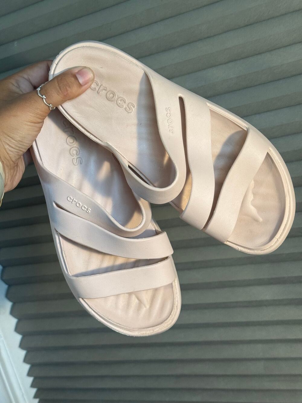 Crocs Tulum Double Strap Sandals Womens 7 Light Pink Slip On Comfort Slides